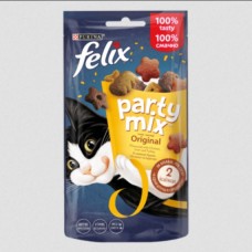 Felix PARTY MIX Оріджинал Мікс. Додатковий сухий корм (ласощі) для дорослих котів зі смаком курки, печінки та індички. 60 г