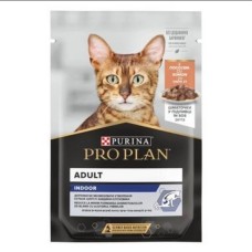 Purina Pro Plan Adult Indoor, вологий корм для домашніх котів, з лососем, шматочки у підливці, пауч, 85 г