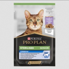Purina Pro Plan Sterilised Senior Longevis, вологий корм для стерилізованих котів 7+ років, шматочки в паштеті з індичкою, пауч, 75 г