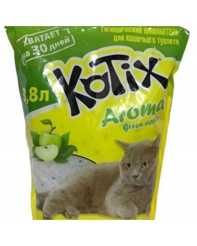 Kotix (Котікс), силікагелевий наповнювач для котячого туалету, з ароматом яблука, 3,8 л