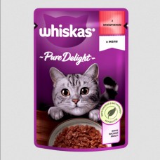 Whiskas Pure Delight (Віскас Пьюр Делайт), вологий корм для дорослих котів, з яловичиною, шматочки в желе, 85 г