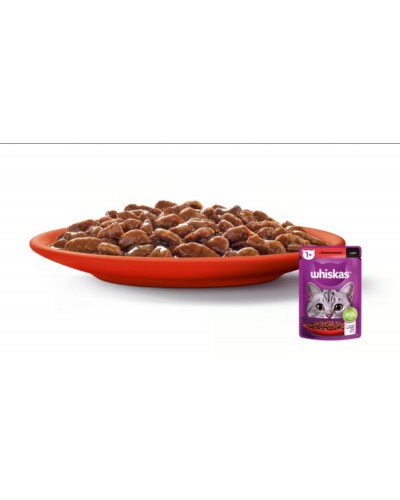 Whiskas (Віскас), вологий корм для дорослих котів, з яловичиною, шматочки в соусі, 85 г