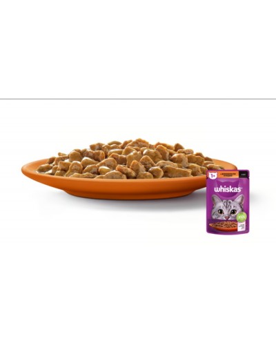 Whiskas (Віскас), вологий корм для дорослих котів, з домашньою птицею, шматочки в соусі, 85 г
