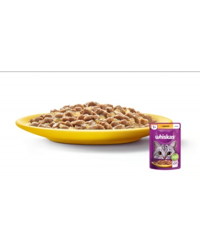 Whiskas (Віскас), вологий корм для дорослих котів, з куркою, шматочки в желе, 85 г